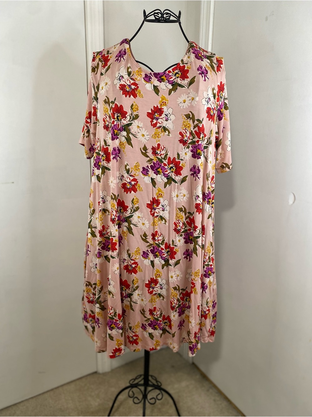 Agnes & Dora Women’s Dress XXL Pink Floral Stretch Scoop Neck Pockets